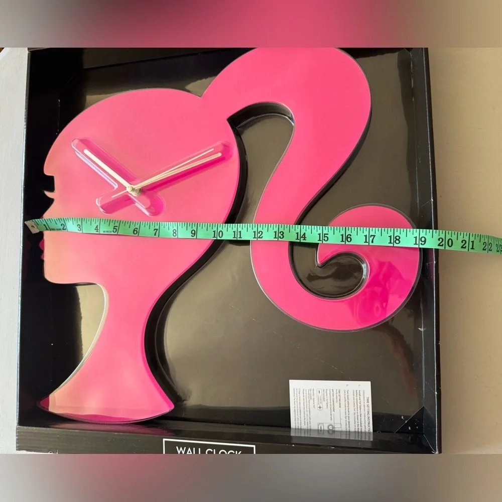 NWT Barbie Clock Wall Silhouette Pink XL Hanging Clock 18